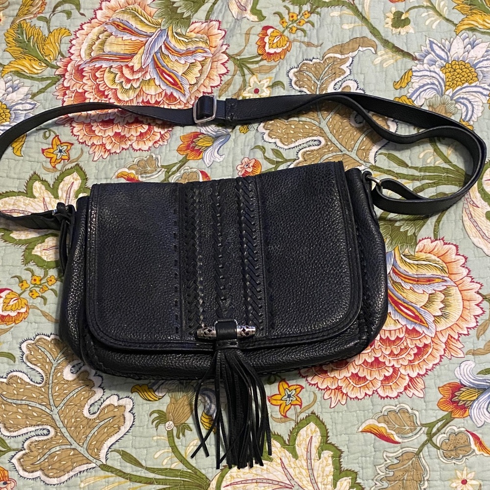 Brighton Black Leather Crossbody Bag with Tassel